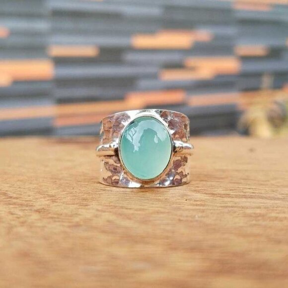 NWOT! Handmade 925 Sterling Silver Aqua Chalcedony Ring - Size 12 1/2 US - Picture 3 of 5